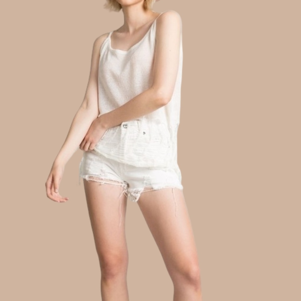 POL Cream Distressed Knit Tank Top